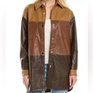 Badgley Mischka Faux Leather Colorblock Shirt Jacket